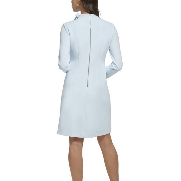 Calvin Klein Blue Bow Neck Long Sleeve Stretch Crepe Sheath Dress Size 6 - Picture 3 of 12